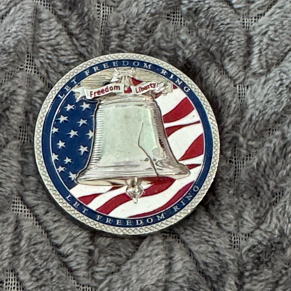 Patriotic Liberty Bell Decorative Coin - Silver, Red & Blue-Yesfit Coin